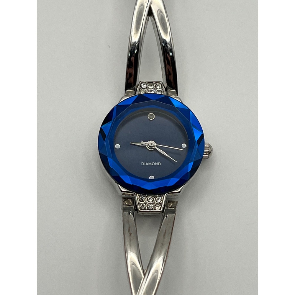 FMD Womens Bangle Watch Blue Faceted Bezel Diamond FMDKH310 Japan Movt
